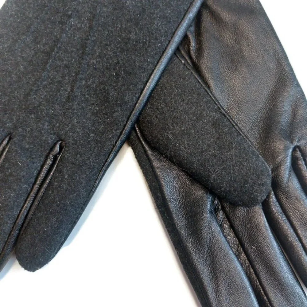 Goodfellow and Co Womens Size M Leather Wool Snap Close Winter Gloves Black Gray